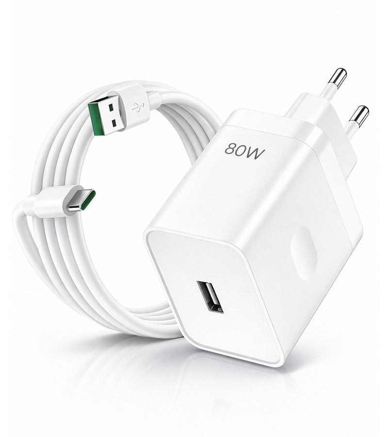 SuperVOOC 80W Fast Wall Charger + USB-C Cable – EU Plug – Safe Fast Charging for OPPO/Realme & Type-C Phones - Image 1